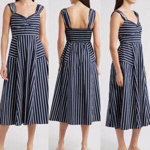 NWT ZOE AND CLAIRE Navy Striped sun Dress midi size medium